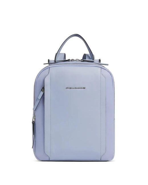 Piquadro Blue Leather Textile Backpack