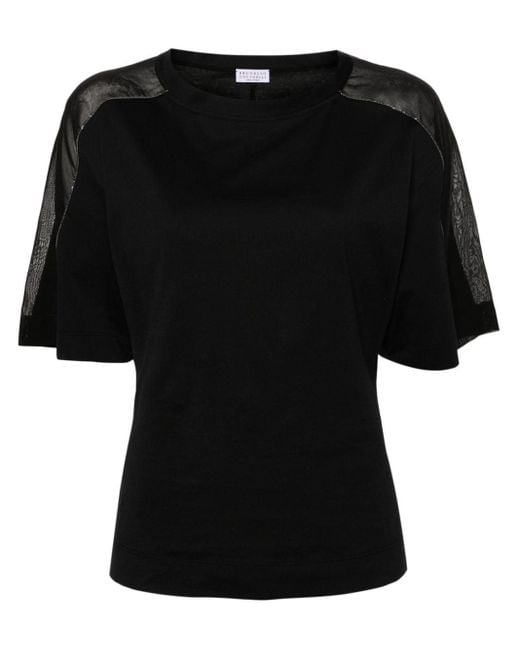 Brunello Cucinelli Black T-Shirt mit Monili-Kette