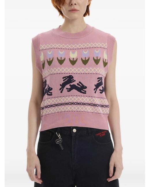 Carne Bollente Pink Somebunny To Love Intarsia-Knit Cotton Sweater