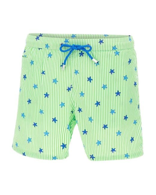 Mc2 Saint Barth Green Striped Star-Pattern Swim Shorts for men
