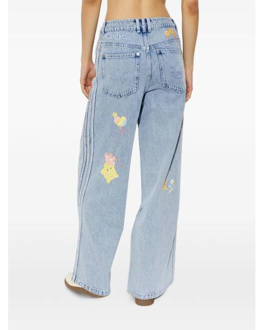 Adidas Blue Care Bears High Rise Wide Leg Denim Pants