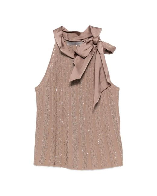 D.exterior Natural Sequin-Embellished Bow-Tie Top