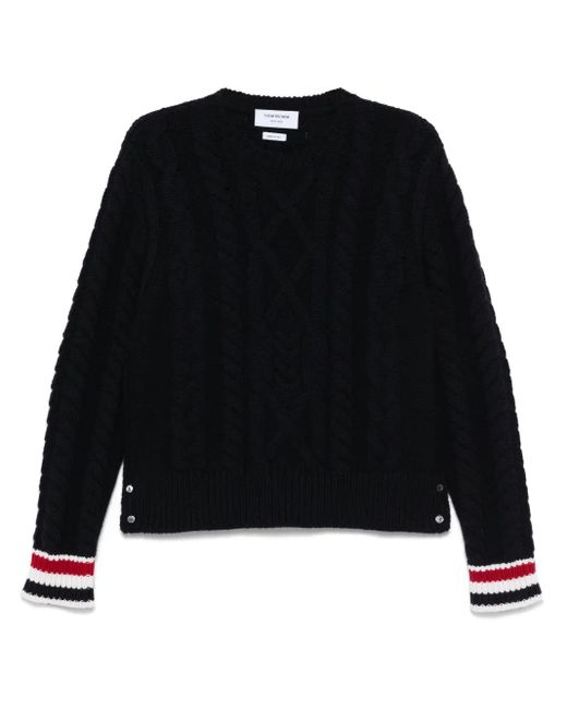 Thom Browne Zopfmuster-Pullover Mit Rwb-Streifen in Black für Herren