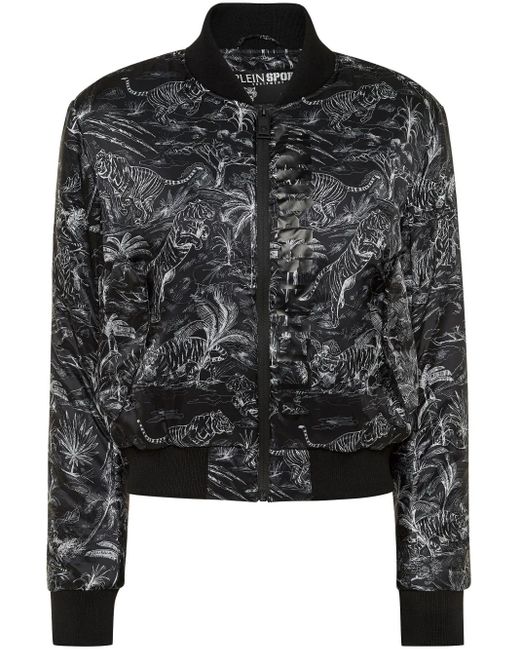 Philipp Plein Black Bomberjacke Mit Dschungel-Print