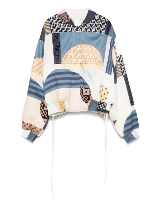 Fendi Blue Reversible Cropped Bomber Jacket