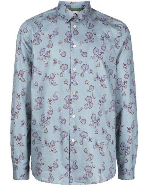 PS by Paul Smith Blue Paisley-print Cotton Shirt for men