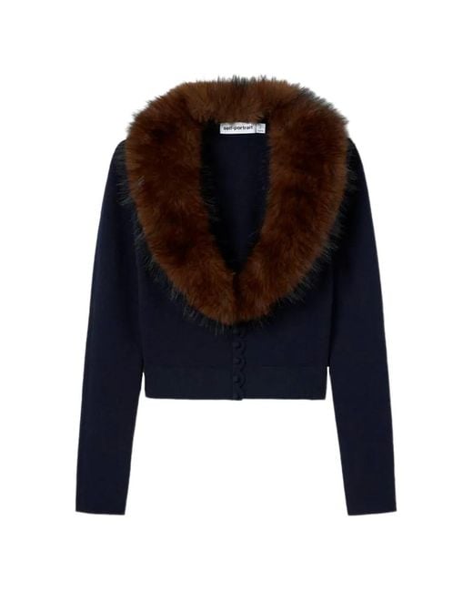 Self-Portrait Blue Faux-Fur Knit Cardigan