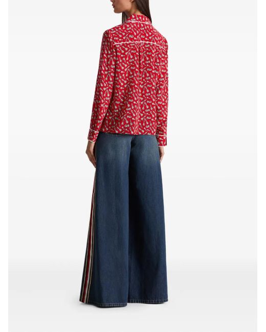 Alice + Olivia Red Paspeliertes Willa Hemd Mit Schach-Print