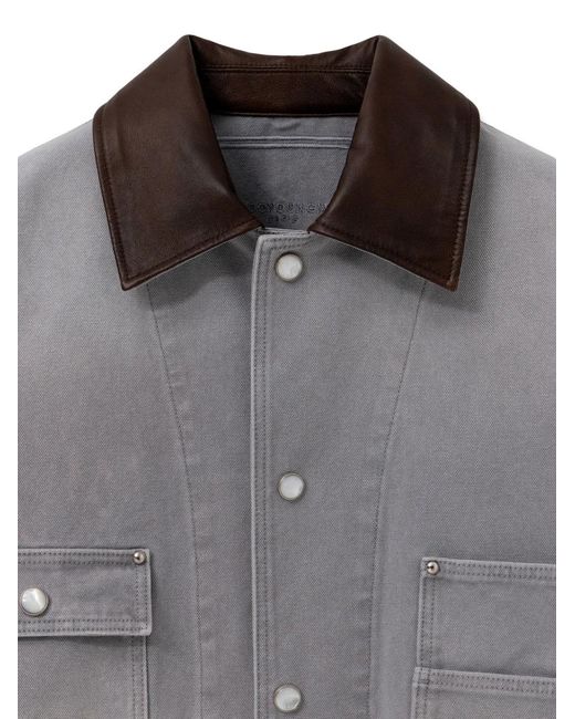 Wooyoungmi Gray Leather Collar Pocket Jacket for men