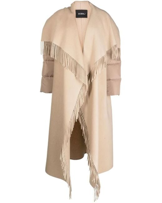 Goen.J Natural Quilted Down Fringed Coat