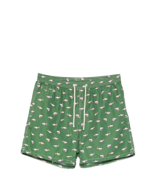 Mc2 Saint Barth Green Shark On Shark Print Swim Shorts for men