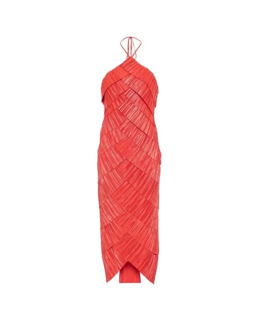 Cult Gaia Red Patrizia Pleated Halterneck Dress