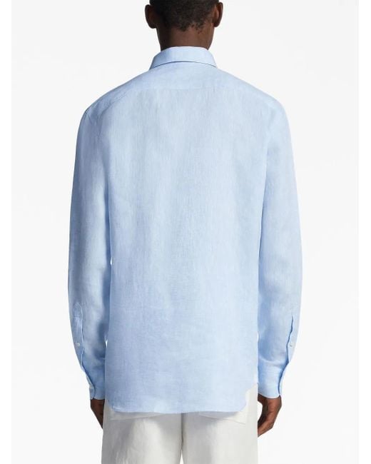 Zegna Blue Long-Sleeve Linen Shirt for men