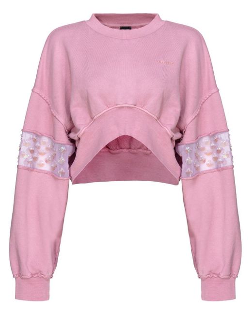 Pinko Pink Sequin-embellished Cropped Sweatshirt