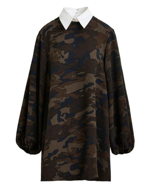 Essentiel Antwerp Black Camouflage-Print Balloon-Sleeve Mini Dress
