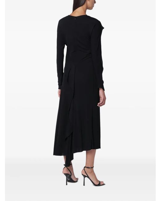 Victoria Beckham Black Draped Long-Sleeve Midi Dress