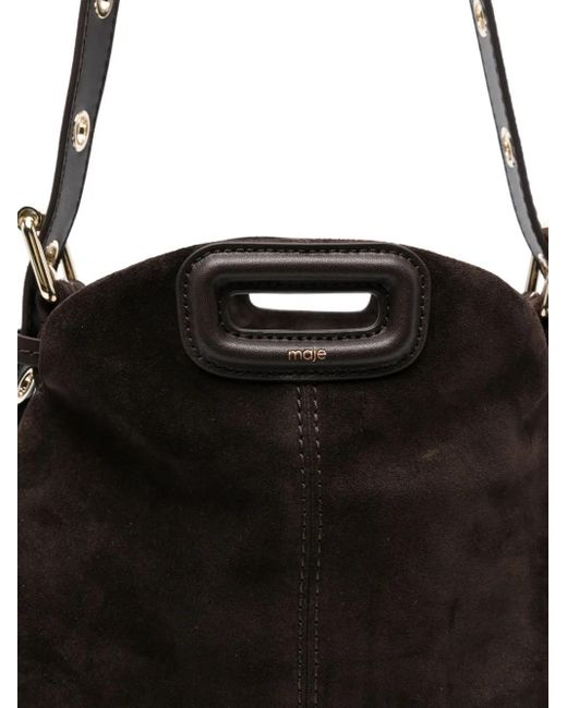 Maje Black Fringe-Detail Suede Shoulder Bag