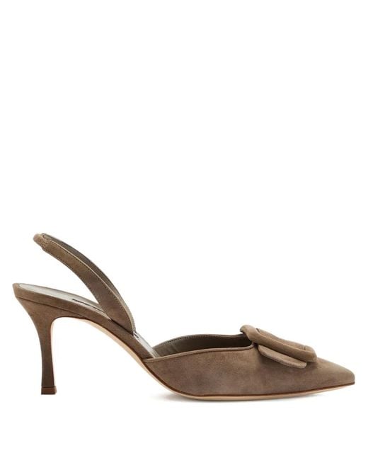 Manolo Blahnik Metallic 70Mm Maysli Buckle Slingback Mules