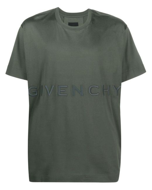 Givenchy Green Logo-embroidered Cotton T-shirt for men