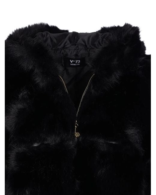 V73 Black Penny Hooded Faux-Fur Jacket