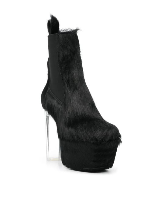 Rick Owens Black Luxury Squared Toe Ankle Boots With Transparent Heels