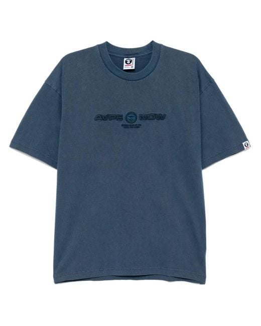 Aape By A Bathing Ape Blue Logo Embroidered T-Shirt for men