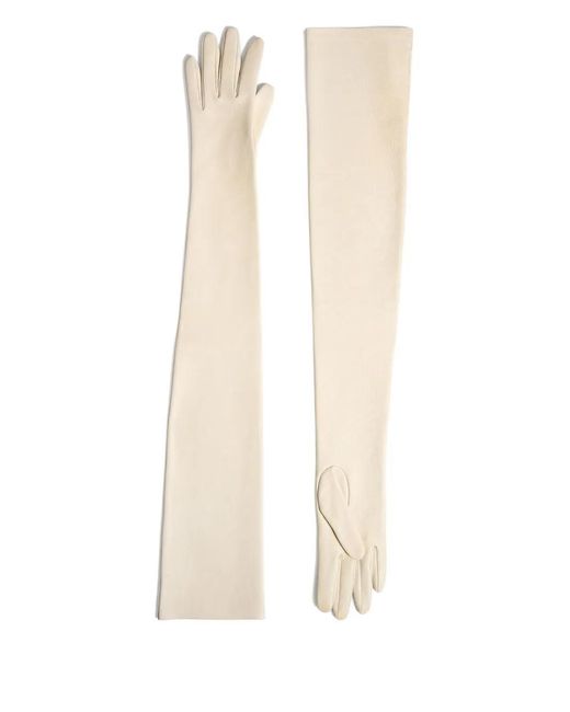 Khaite White Remo Long Leather Gloves