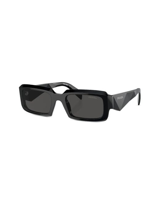 Prada Black Logo-Lettering Rectangular Sunglasses