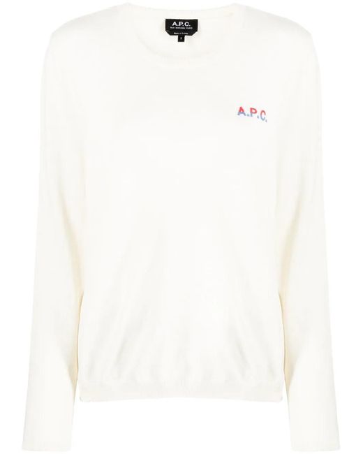 A.P.C. White Logo-Embroidered Cotton Jumper