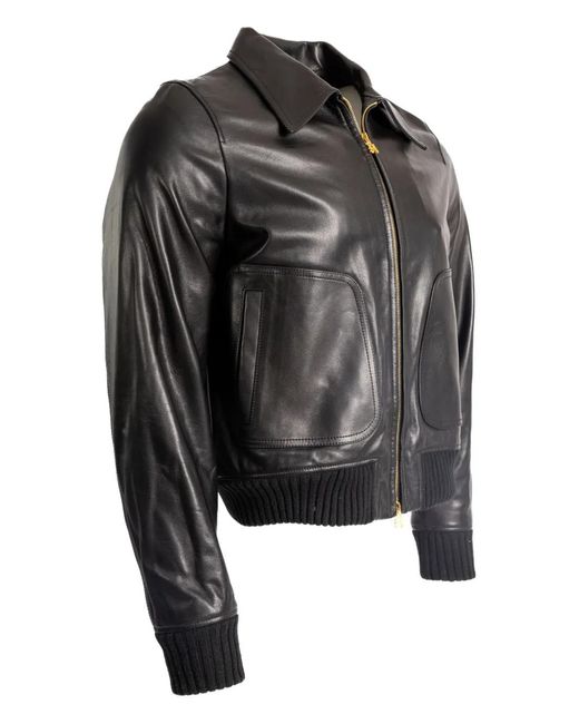 Amiri Black Leather Zip-Front Bomber Jacket for men