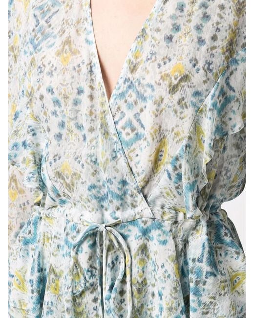 Patrizia Pepe Blue Ruffled Abstract-Print Blouse