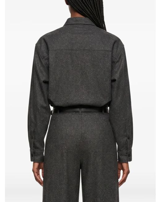 DARKPARK Gray Herringbone-Pattern Long-Sleeve Shirt