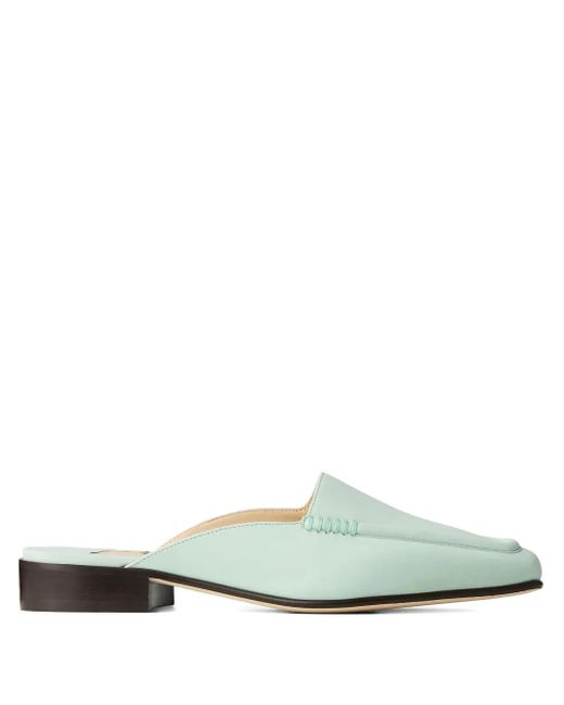 Jimmy Choo Green Square-Toe Leather Mules