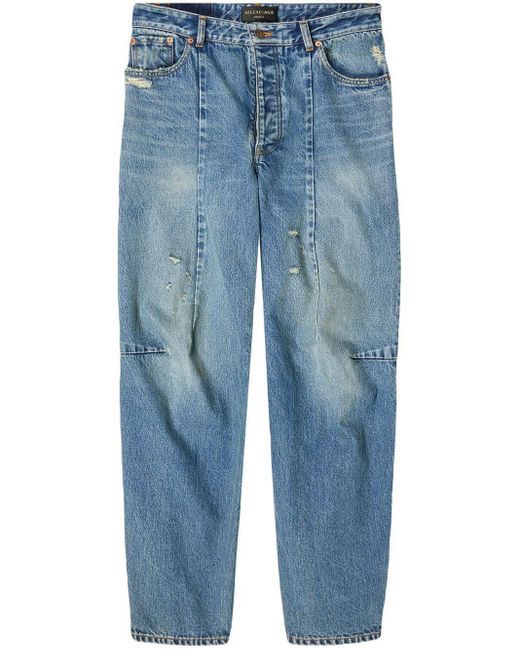 Balenciaga Denim Ripped Tapered Jeans in Blue for Men | Lyst