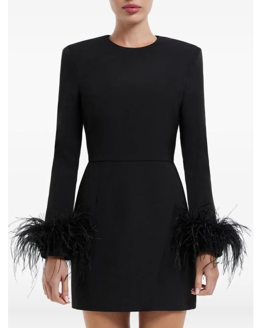 POST MERIDIEM Black Wrap Feather-Sleeve Mini Dress