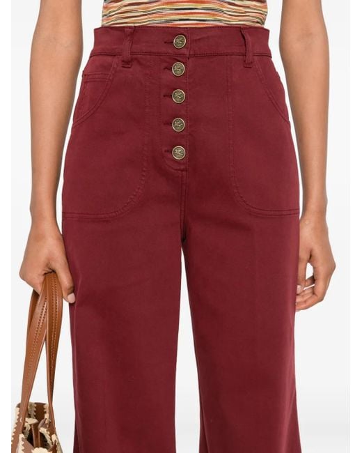 Etro Red Geknöpfte Wide-Leg-Jeans