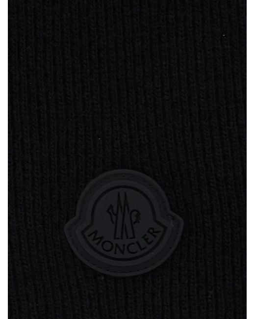 Moncler Black Logo-Patch Ribbed Scarf for men