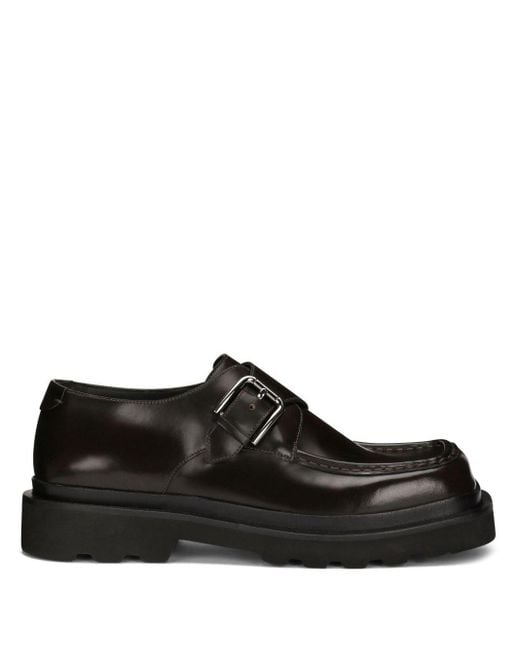 Dolce & Gabbana Black Polished Leather Monk Shoes for men