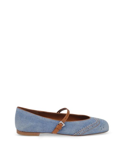 Ermanno Scervino Blue Brogue-Detail Buckle-Strap Ballet Flats