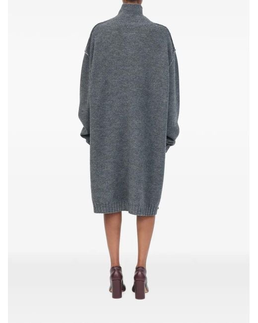 MM6 by Maison Margiela Gray High-Neck Knitted Midi Dress