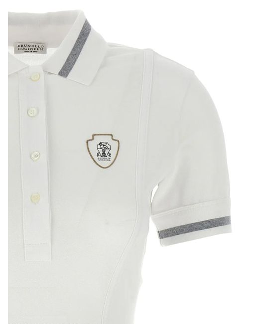 Brunello Cucinelli White Kleid Mit Logostickerei