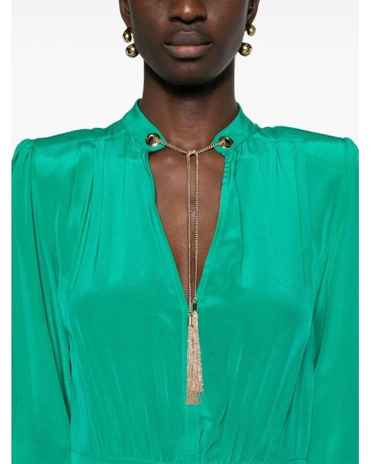 Liu Jo Plunging V-neck Silk Midi Dress Green