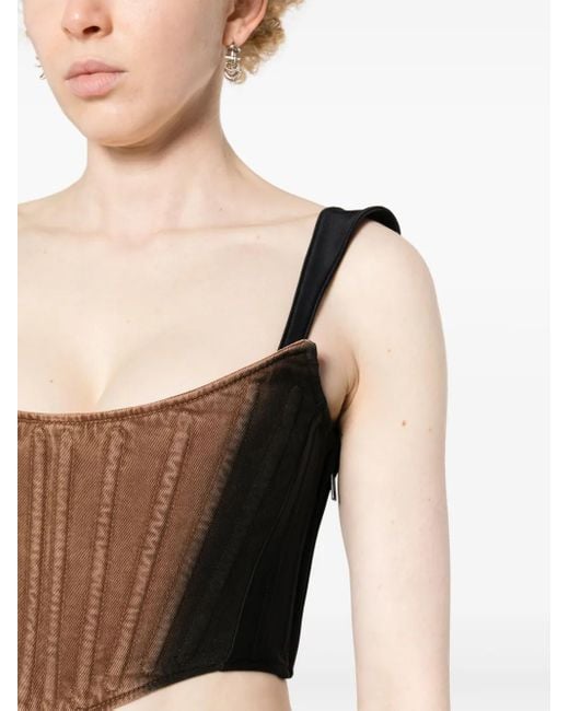 Mugler Brown Denim Cropped Corset