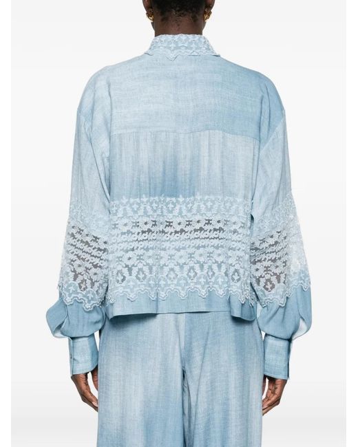 Ermanno Scervino Blue Embroidered Shirt