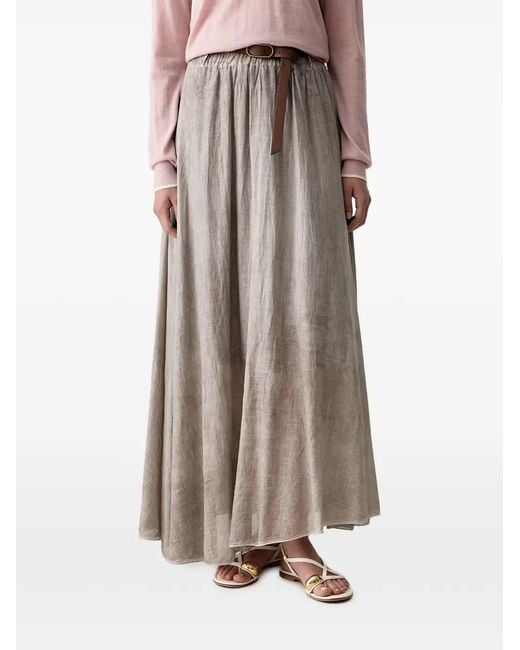 Haveone Brown Belted Elasticated-Waist Maxi Skirt