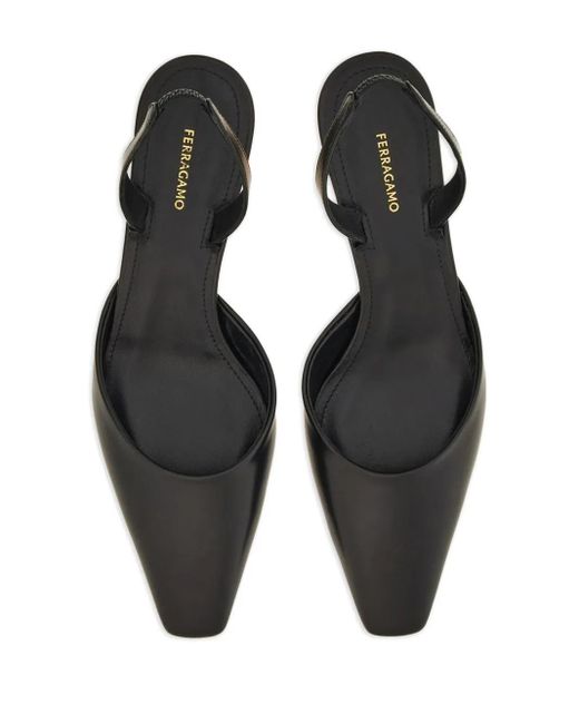 Ferragamo Black Elegant Slingback Pumps With Cage Heel