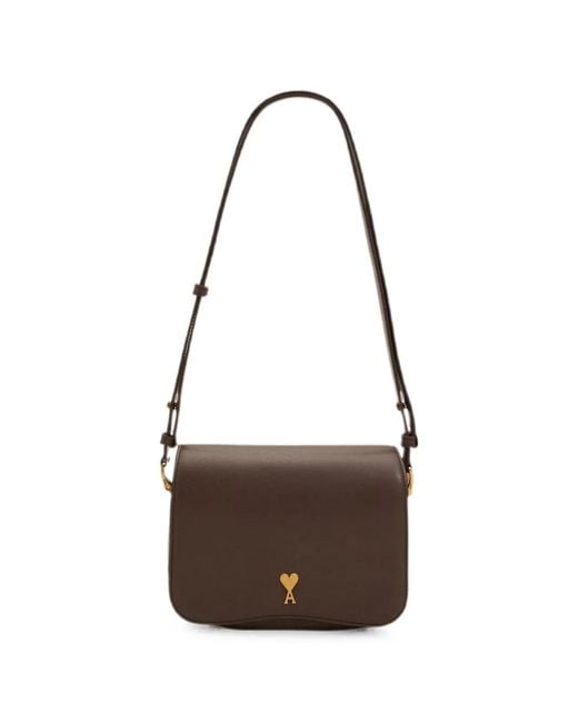 AMI Brown Ami De Coeur Leather Shoulder Bag