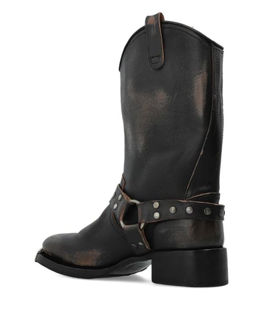 DSquared² Black Studded Leather Biker Boots for men