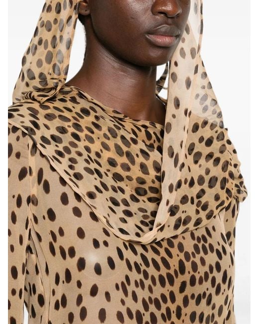 Cult Gaia Natural Beaux Cheetah-Print Hooded Blouse