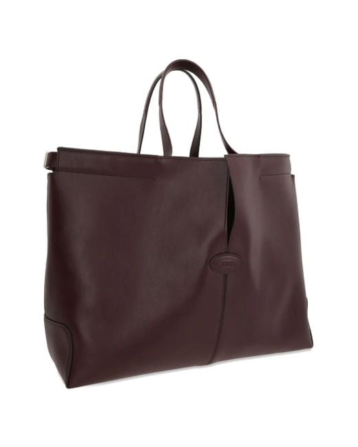Tod's Purple Medium Di Folio Double-Handle Calfskin Tote Bag